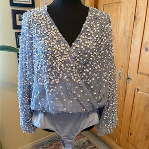 ASOS Light Blue Sequin Mesh Top